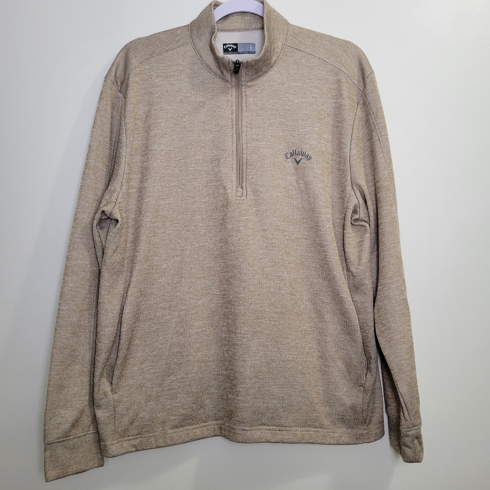 Callaway Mens Oatmeal Casual‎ Golf Half Zip Shirt Top L